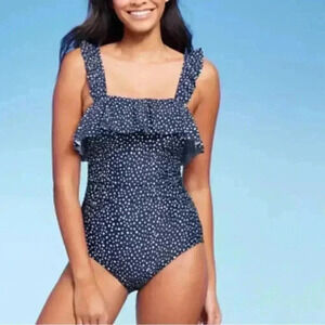Kona Sol Women's Ruffle Full Coverage
One Piece Swimsuit Blue Polka Dot Size 17
